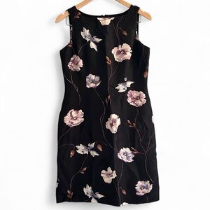 100% Silk Ann Taylor Black Dress with Purple Floral Design